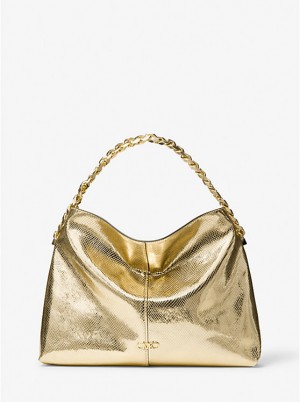 Michael Kors Jordyn Large Metallic Snake Embossed Leather Hobo Naisten Olkalaukku Kultaiset | FINWV1219