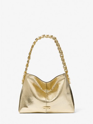 Michael Kors Jordyn Small Metallic Snake Embossed Leather Naisten Olkalaukku Kultaiset | FIVRN1221