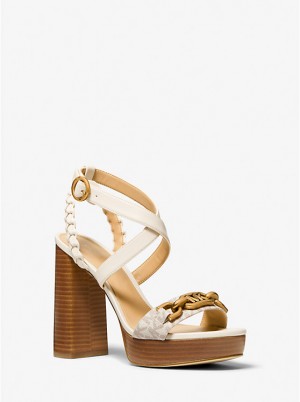 Michael Kors Kailey Embellished Logo and Leather Platform Naisten Sandaalit VANILLA | FIVRM1897