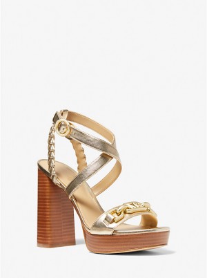 Michael Kors Kailey Logo Embellished Metallic Platform Naisten Sandaalit Kultaiset | FICTM1898