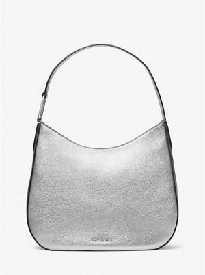 Michael Kors Kensington Large Metallic Leather Hobo Naisten Olkalaukku Hopea | FICTM1222