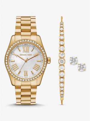 Michael Kors Lexington Pavé Gold-Tone and Jewelry Gift Set Naisten Kello Kultaiset | FIHAK1592