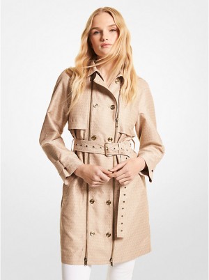 Michael Kors Logo Jacquard Double-Zip Trench Coat Naisten Takki Khaki | FIAHR1389