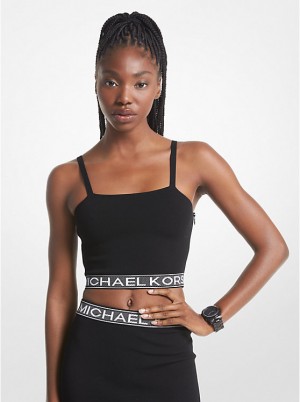 Michael Kors Logo Tape Stretch Knit Naisten Hihaton Paita Mustat | FINWD1479