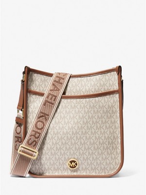 Michael Kors Luisa Large Signature Logo Naisten Messenger Laukku VANILLA/LUGGAGE | FIMQV1165