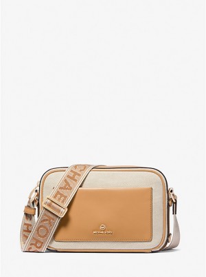 Michael Kors Maeve Large Canvas and Smooth Naisten Crossbody Laukku PALE PEANUT | FINWB1112