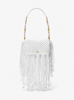 Michael Kors Marissa Medium Hand-Woven Macramé Naisten Olkalaukku Valkoinen | FIJPR1227