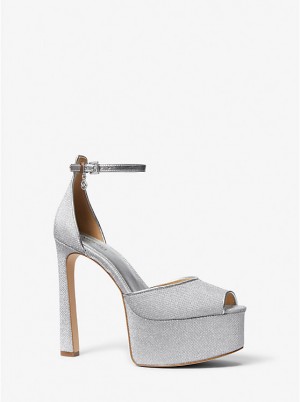 Michael Kors Martina Glitter Mesh Peep-Toe Platform Pump Naisten Sandaalit Hopea | FIEBB1922