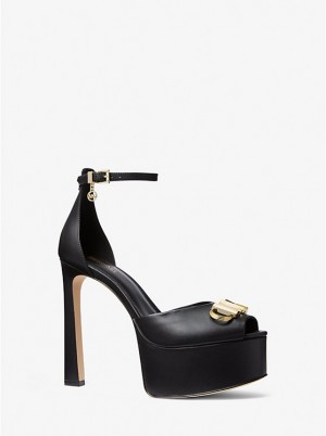 Michael Kors Martina Leather Peep-Toe Platform Pump Naisten Sandaalit Mustat | FIRVN1923