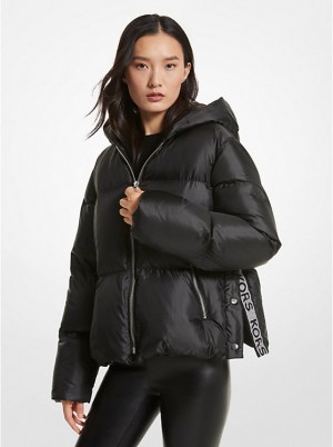 Michael Kors Metallic Ciré Logo Tape Puffer Naisten Takki Mustat | FIOKY1391