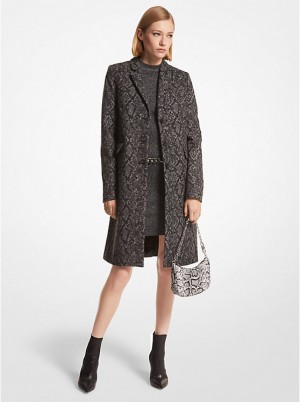 Michael Kors Metallic Snake Jacquard Coat Naisten Takki BLACK/SILVER | FIUZI1393