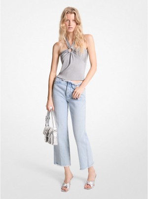 Michael Kors Metallic Stretch Knit Cutout Halter Tank Naisten Hihaton Paita Hopea | FIBEF1480