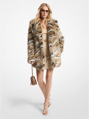 Michael Kors Metallic Tiger Jacquard Faux Fur Coat Naisten Takki Khaki | FIYXO1394