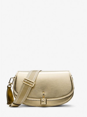 Michael Kors Mila Medium Metallic Leather Naisten Messenger Laukku Kultaiset | FICTQ1170