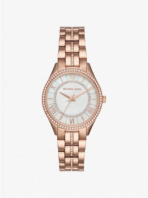 Michael Kors Mini Lauryn Pavé Rose Gold-Tone Naisten Kello Pinkki Kultaiset | FIWNT1606