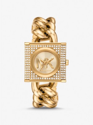 Michael Kors Mini Lock Pavé Gold-Tone Chain Naisten Kello Kultaiset | FIQMU1608