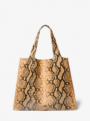 Michael Kors Monogramme Python Embossed Leather Naisten Tote WHEAT | FIVRH1266