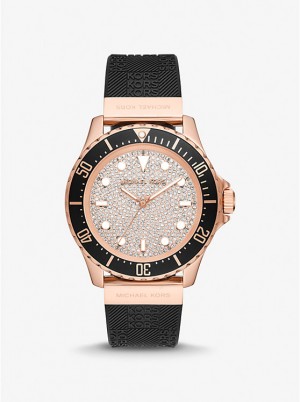 Michael Kors Oversized Slim Everest Pavé Rose-Gold Tone and Embossed Silicone Naisten Kello Mustat | FIBEI1636