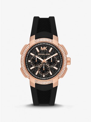 Michael Kors Oversized Sydney Pavé Rose Gold-Tone and Silicone Naisten Kello Mustat | FIGSJ1645