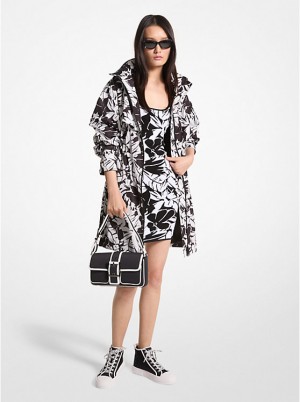 Michael Kors Palm Print Woven Anorak Naisten Takki BLACK/WHITE | FIEBS1397