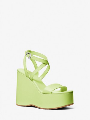 Michael Kors Paola Leather Wedge Naisten Sandaalit BRT LIMEADE | FILID1938