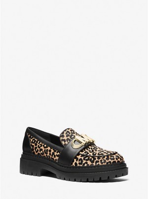 Michael Kors Parker Leopard Print Calf Hair Naisten Loafers Mustat | FIWNR1713