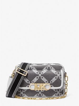 Michael Kors Parker Medium Empire Logo Jacquard Naisten Crossbody Laukku BLACK/WHITE | FIDFS1127