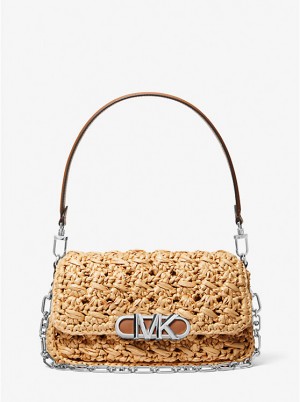 Michael Kors Parker Medium Woven Straw Naisten Olkalaukku NATURAL/LUGGAGE | FIFDU1230