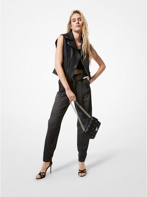 Michael Kors Pebbled Leather Moto Vest Naisten Takki Mustat | FIWND1398