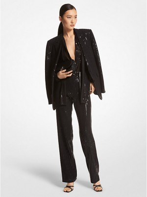 Michael Kors Pinstripe Sequined Crepe Boyfriend Blazer Naisten Takki Mustat | FIQMF1399