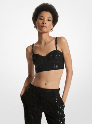 Michael Kors Pinstripe Sequined Crepe Bustier Naisten Topit Mustat | FIDFN1491