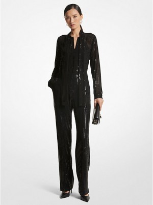 Michael Kors Pinstripe Sequined Georgette Jumpsuit Naisten Mekko Mustat | FILIP1314