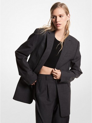 Michael Kors Pinstripe Stretch Wool Blazer Naisten Takki DERBY HEATHER | FIWNH1401