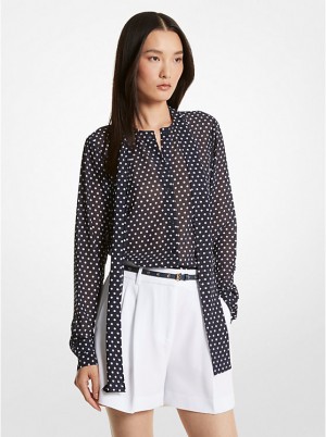 Michael Kors Polka Dot Georgette Tie-Neck Naisten Pusero MIDNIGHTBLUE | FITCJ1456