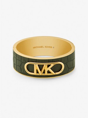 Michael Kors Precious Metal-Plated Brass and Crocodile Embossed Empire Logo Naisten Rannerengas Vihreä | FIYXT1498