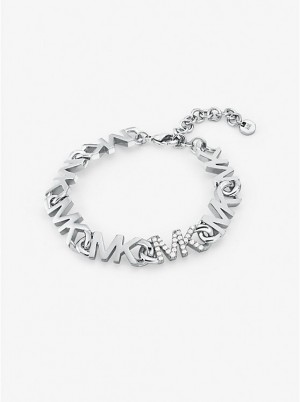 Michael Kors Precious Metal-Plated Brass Pavé Logo Chain Naisten Rannekoru Hopea | FIBEU1527