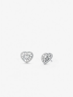 Michael Kors Precious Metal-Plated Sterling Silver Pavé Heart Stud Naisten Korvakorut Hopea | FIUZW1549