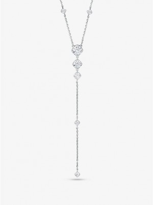 Michael Kors Precious Metal-Plated Sterling Silver Cubic Zirconia Lariat Naisten Kaulakoru Hopea | FIGSV1570