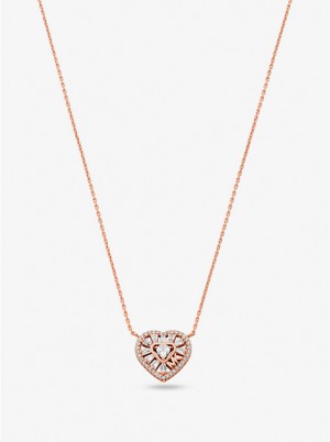 Michael Kors Precious Metal-Plated Sterling Silver Pavé Heart Naisten Kaulakoru Pinkki Kultaiset | FILIM1574