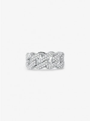 Michael Kors Precious Metal-Plated Sterling Silver Pavé Curb Link Naisten Sormukset Hopea | FIBET1579