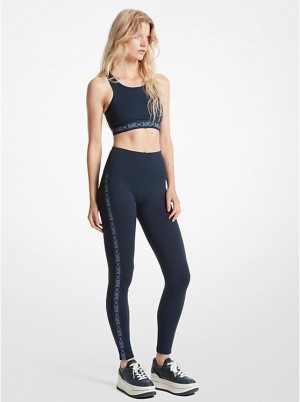 Michael Kors Recycled Nylon Blend Empire Logo Tape Naisten Leggings MIDNIGHTBLUE | FIBEA1423