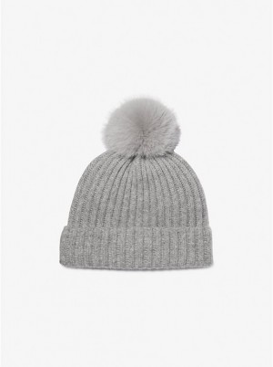 Michael Kors Ribbed Cashmere Beanie Naisten Hattu Harmaat | FIBET1012