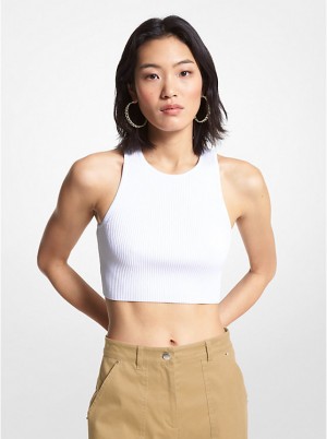 Michael Kors Ribbed Recycled Viscose Blend Cropped Naisten Hihaton Paita Valkoinen | FIVRG1481