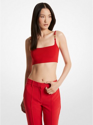 Michael Kors Ribbed Stretch Knit Cropped Naisten Hihaton Paita Punainen | FICTH1482