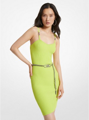 Michael Kors Ribbed Stretch Viscose Belted Bustier Naisten Mekko BRT LIMEADE | FIZUB1328