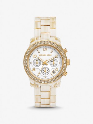 Michael Kors Runway Pavé Gold-Tone and Acetate Naisten Kello ALABASTER | FIEBU1662