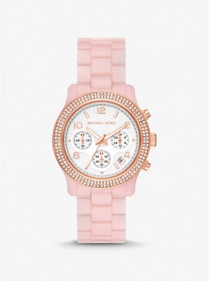 Michael Kors Runway Pavé Rose Gold-Tone and Blush Acetate Naisten Kello BLUSH | FIYXP1665