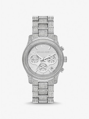 Michael Kors Runway Pavé Silver-Tone Naisten Kello Hopea | FIUZA1666