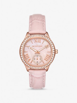 Michael Kors Sage Pavé Rose Gold-Tone and Crocodile Embossed Leather Naisten Kello Pinkki | FISGH1671