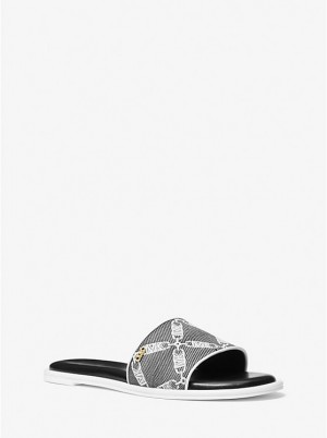 Michael Kors Saylor Empire Logo Jacquard Slide Naisten Sandaalit BLACK/WHITE | FIGST1957